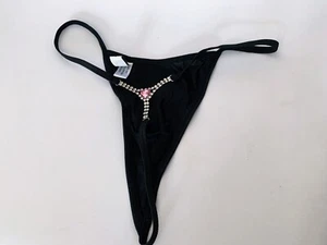 Shirley Of Hollywood Silk Thong With Jewels One Size Black - Picture 1 of 6