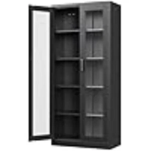 Cabinet with Glass Doors, 67-inch Curio Cabinets with 4 Adjustable Shelves - Picture 1 of 5