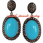Amazing 235Ct Rose Cut Diamond Turquoise Studded Silver Vintage Earring Jewelry
