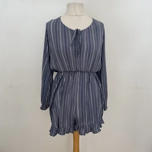 Vintage Striped Playsuit Size 16 with long sleeves blue & white, SO - Picture 1 of 8