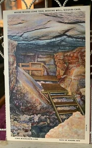 DOVE I DESIDERI DIVENTANO REALTÀ WISHING WELL GROTTA DEL NIAGARA IOWA MINNESOTA CARTOLINA D'EPOCA - Foto 1 di 6