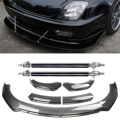 Front Bumper Lip Spoiler +Strut Rods For Honda Prelude Carbon Fiber Style  Foto 1 de 4