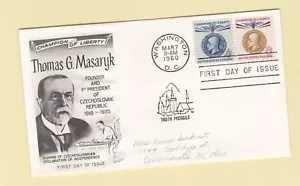 Erster Ausgabetag gestempelter Umschlag 1960 Thomas G. Masaryk Washington DC - Bild 1 von 1