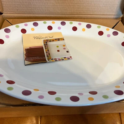 Pampered Chef Simple Additions Dots Oval Platter Discontinued #2083 Box-EUC - Image 1 of 4