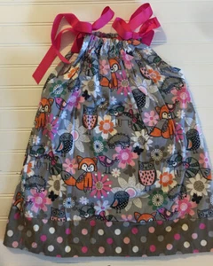 Girls Kids Dress Fox Owl Bird Floral Print Multi Color Handmade Size 4T NWOT - Picture 1 of 3