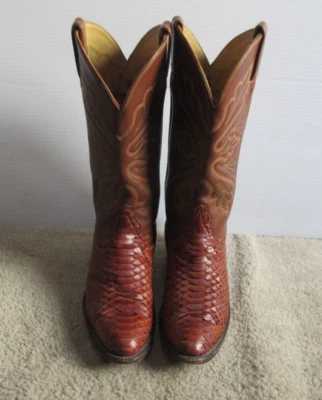 Vintage Tony Lama Men's Gold Label Snake Skin Brown Leather Western Boots Sz 8 D - Image 1 of 4