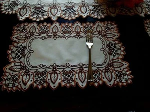 2pcs 12"x18"Embroidered Placemat Brown Table Topper Cutwork Design Home Decor - Picture 1 of 3