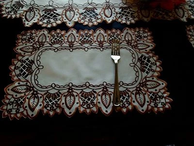  2pcs 12"x18"Embroidered Placemat Brown Table Topper Cutwork Design Home Decor - Image 1 of 3
