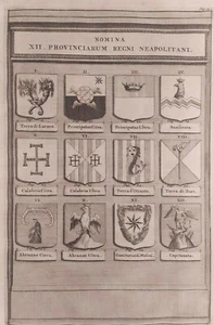1723 Van der Aa Stemma Province Sud Nomina XII Provinciarum Regni Neapolitani - Foto 1 di 3