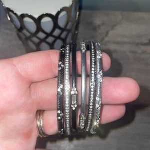 Lia Sophia Set of 6 Delhi, Adari, & Manali Silver/Hematite Bangle Bracelets - S - Picture 1 of 8