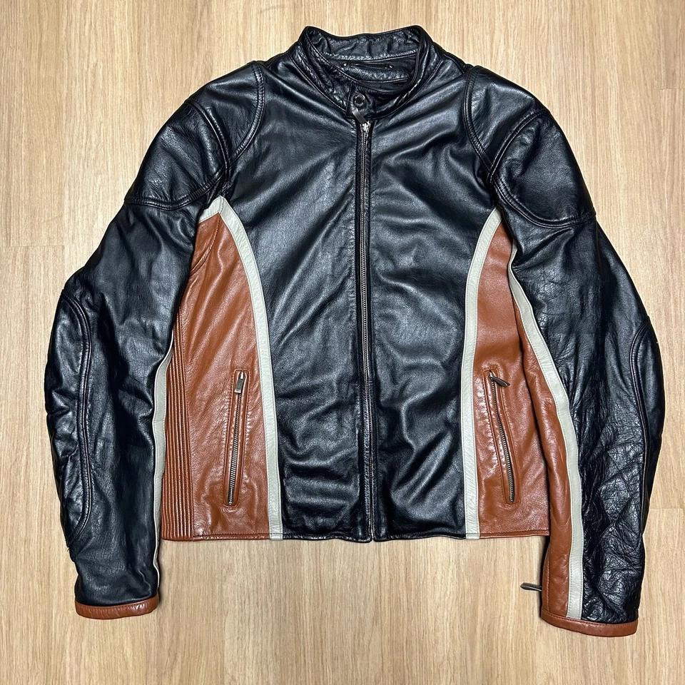 Chaqueta de moto de cuero para hombre Wilsons M. Julian negra y naranja talla mediana Foto 1 de 4