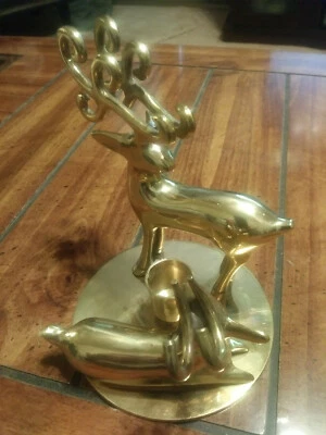 SOLID BRASS, CANDLE HOLDER,TWO DEER, SINGLE CANDLE STICK HOLDER  - Image 1 of 4