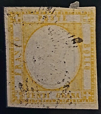 RARE Italy 1861 - 20 Grana Effigy inverted  Hinged -High Catalog Value Sass# 23 - Image 1 of 4