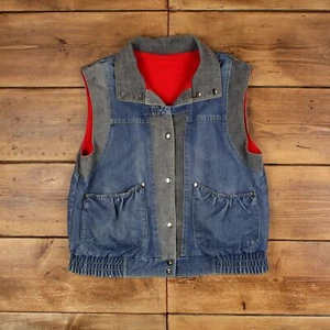 Vintage Denim Gilet M Vest 2 Tone Fleece Blue Womens - Picture 1 of 10