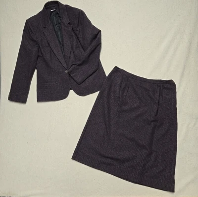 复古 Southern Lady 裙子西装夹克 18 紫色格子 20 世纪 80 年代检查测量 — 第 1/4 张图片