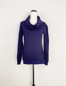 METALICUS wool blend knit top One Size / blue black stretch striped cowl neck - Picture 1 of 7