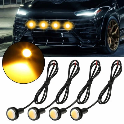 THESILICONVALLEY 4pcs Raptor Style LED Amber Grille Lighting Kit Universal For Truck SUV Ford SVT