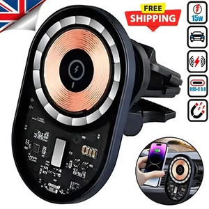 15W Magnetic Wireless Car Charger Mount Phone Holder Magsafe For iPhone 16 15 14 - Picture 1 of 9