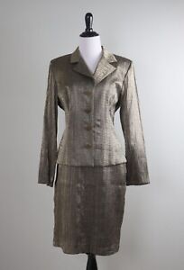 JOSEPH RIBKOFF Vintage 2 Piece Metallic Textured Jacket Top & Skirt Set Size 8