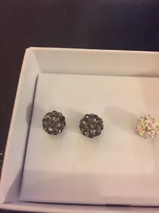 Black Metal And Crystal Stud Earrings - Picture 1 of 2