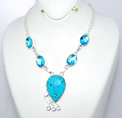 Damenanhänger Kette charaktervolle Sterling Silber 925 Edelstein blaue Türkis - Bild 1 von 3