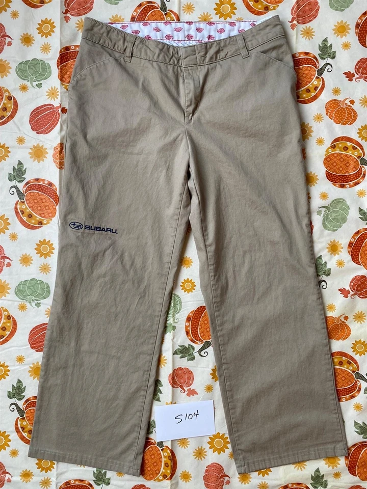 S104 Women's Dickies Subaru Embroidered Tan Uniform Chino Pants - Size 12 Short - Image 1 of 4