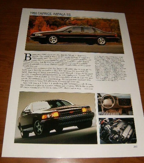 1994 CHEVY IMPALA SS SPEC ЛИСТ ФОТО ИНФОРМАЦИЯ 94 5,7 LT1 КАПРИЗ 95 96★★ - Изображение 1 из 1