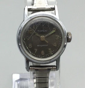 Vintage Timex Uhr Damen 25mm silberfarben graues Ziffernblatt Stretchband Handaufzug - Bild 1 von 15