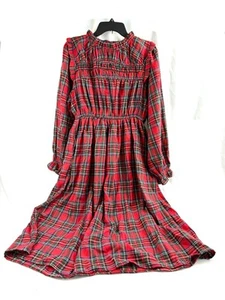 Haptics New Stewart Plaid Red Flannel Smocked Christmas Dress Large K&K Boutique - Picture 1 of 9