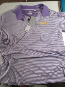 LSU TIGERS CUTTER & BUCK PURPLE STRIPED POLO STYLE SHIRT 3XL CB DRYTEC NWTs 🐯 - Picture 1 of 4