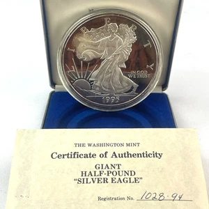 1995 Giant Half-Pound Troy .999 Silver Eagle Proof by Washington Mint w/COA Box - Bild 1 von 9