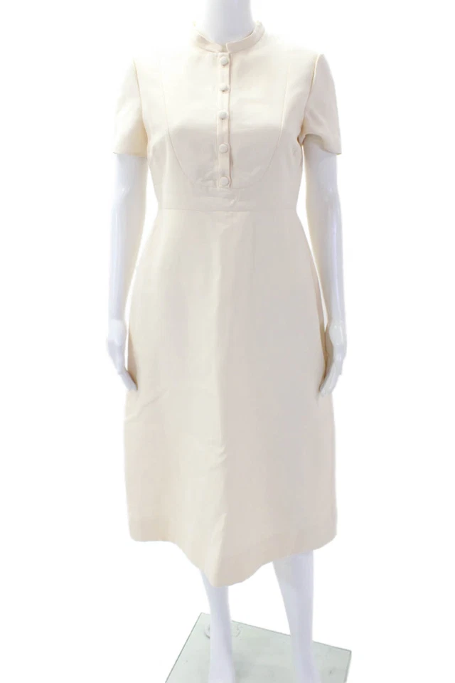 Valentino Womens Back Zip Short Sleeve Sheath Dress Cream White Wool Size 8 - Image 1 of 4