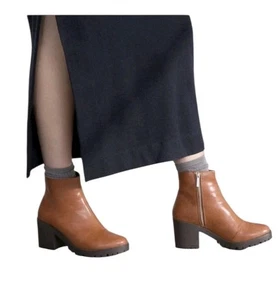Matt & Nat Chunk Heeled Cognac Ankle Boots - Vegan LeatherEU 40/ US 9.5-10 - Picture 1 of 16