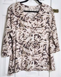 Camiseta J Jill Mujer Pure Jill Estampada Cuello en V Rosa Buff Manga 3/4 Top Talla XL  - Imagen 1 de 4