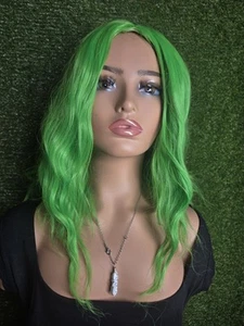 Wavy Curly Lime Green heat resistant COSPLAY WIG - NEW ships FAST from USA 58 - Picture 1 of 4