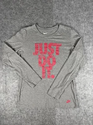 Nike Mujeres Talla L Camisa Cuello Redondo Gris Manga Larga Calce Ajustado Logo Estampado Solo Hazlo Foto 1 de 4