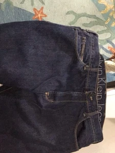 Calvin Klein Jeans Mens 36x32 Dark Denim Pants Skinny Narrow Leg Cotton NEW - Picture 1 of 24