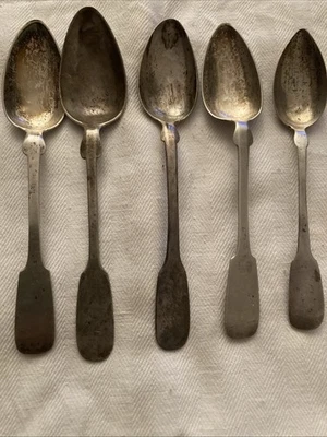 5 alte Silberlöffel /Kaffeelöffel  Spaten mit Punze - Bild 1 von 4