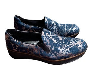 RIEKER Wedge Blue Splatter Slip On Comfort Shoes US 7.5/EU 38 Anti stress - Picture 1 of 13