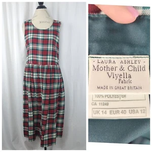 Vintage Laura Ashley Cottagecore Dress Medium Red Plaid Midi - Picture 1 of 11