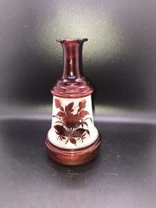 Bohemian Ruby Stain Etched Glass Decanter Hand Blown Vase - Picture 1 of 4