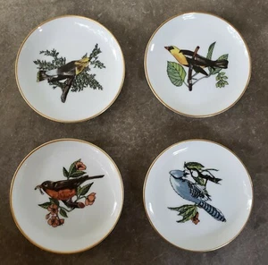 Juego de 4 Mini Platos Platillos Platillos Vintage Borde Oro Pájaro Fitz Floyd Neiman Marcus - Imagen 1 de 6