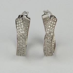 Pretty 14k White Gold, 1.0 Carat Diamond Women's Curved Hoop Earrings - Picture 1 of 2