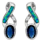 1CT Blue Sapphire & Australian Opal Inlay 925 Sterling Silver Earrings OE2