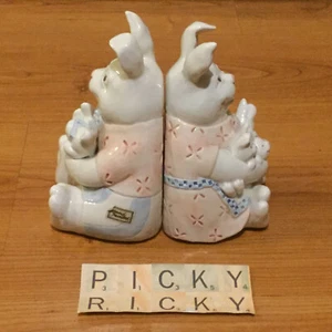 Vintage 1983 Fitz And Floyd Bunny Mom & Dad With Babies Bookends - Hand Painted - Picture 1 of 4