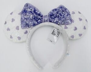 New 2023 Minnie Ears Exclusive Purple Heart Sequin Bow Disney Parks Headband