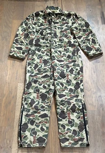 Vintage Big Bore Coveralls Mens L Green Duck Frog Camo Insulated Upland Hunting - Picture 1 of 20
