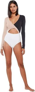 Sanctuary 273577 Block Party Long Sleeve Bodysuit Cutouts Black/White/Tan MD - Picture 1 of 1