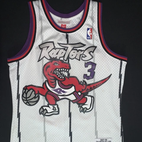 Rare Chauncey Billups Toronto Raptors #3 White Dinosaur Throwback Jersey Small Cover