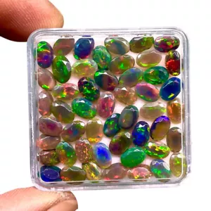 30 Pcs Natural Ethopian Black Opal 6x4mm Oval Cut Faceted Loose Gemstones Lot - Picture 1 of 14